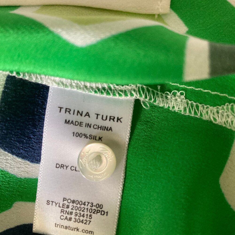 NWOT Trina Turk Redondo Long Sleeve SILK Blouse, Medium, Geometric, Button-Up - Picture 13 of 15